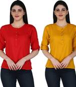Kevat Gems Casual Roll-up Sleeve Solid Women Red&Mustured Rayon Top (Pack Of 2)