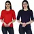 Kevat Gems Casual Roll-up Sleeve Solid Women Red&Navy Blue Rayon Top (Pack Of 2)