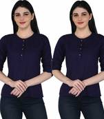 Kevat Gems Casual Roll-up Sleeve Solid Navy blue Rayon Top (Pack Of 2)
