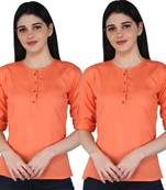 Kevat Gems Casual Roll-up Sleeve Solid Peach Rayon Top (Pack Of 2)