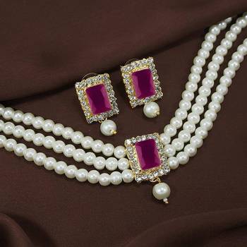 Gold Plated Traditional Handcrafted Ruby Stone Beaded Choker with Earrings For Women/Girls  1
