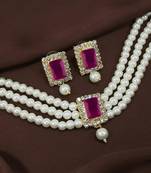 Gold Plated Traditional Handcrafted Ruby Stone Beaded Choker with Earrings For Women/Girls 