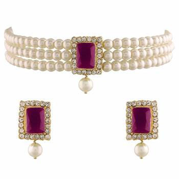 Gold Plated Traditional Handcrafted Ruby Stone Beaded Choker with Earrings For Women/Girls  2