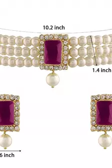Gold Plated Traditional Handcrafted Ruby Stone Beaded Choker with Earrings For Women/Girls 