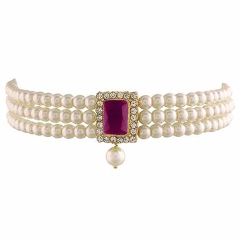 Gold Plated Traditional Handcrafted Ruby Stone Beaded Choker with Earrings For Women/Girls  4