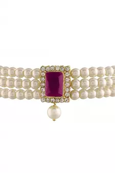 Gold Plated Traditional Handcrafted Ruby Stone Beaded Choker with Earrings For Women/Girls 