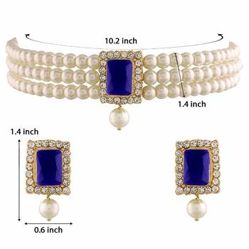 Traditional Handcrafted Sapphire Stone Beaded Choker with Earrings For Women/Girls  3