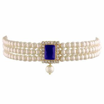 Traditional Handcrafted Sapphire Stone Beaded Choker with Earrings For Women/Girls  4