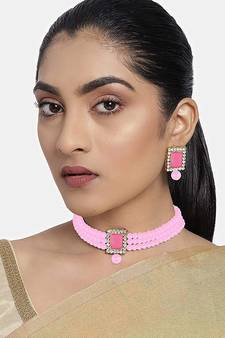 Gold Plated Traditional Handcrafted Stone Beaded Choker with Earrings For Women/Girls (ML237Bl)
