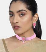 Gold Plated Traditional Handcrafted Stone Beaded Choker with Earrings For Women/Girls 