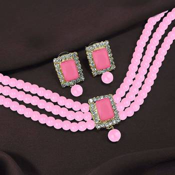 Gold Plated Traditional Handcrafted Stone Beaded Choker with Earrings For Women/Girls  2