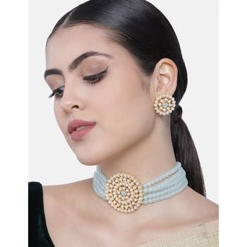 Traditional Light Weight Beaded Choker Set Glided With Moti Work  1
