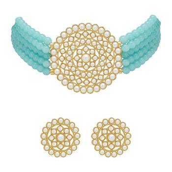 Traditional Light Weight Beaded Choker Set Glided With Moti Work  2
