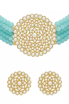 Traditional Light Weight Beaded Choker Set Glided With Moti Work 