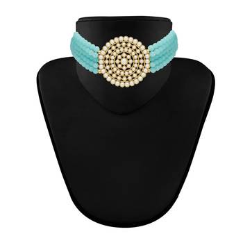 Traditional Light Weight Beaded Choker Set Glided With Moti Work  3
