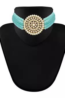 Traditional Light Weight Beaded Choker Set Glided With Moti Work 