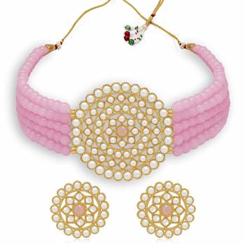 Gold Plated Traditional Light Weight Beaded Choker Set Glided With Moti Work  1
