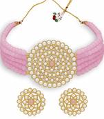 Gold Plated Traditional Light Weight Beaded Choker Set Glided With Moti Work 