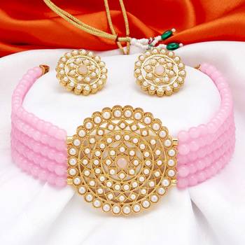 Gold Plated Traditional Light Weight Beaded Choker Set Glided With Moti Work  2