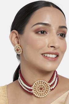 Gold Plated Traditional Light Weight Beaded Choker Set Glided With Moti Work (ML239MW1)