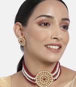 Gold Plated Traditional Light Weight Beaded Choker Set Glided With Moti Work 