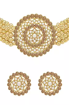 Traditional Light Weight Beaded Choker Set Glided With Stones & Moti Work