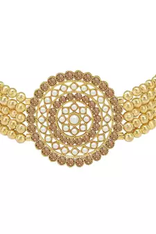 Traditional Light Weight Beaded Choker Set Glided With Stones & Moti Work