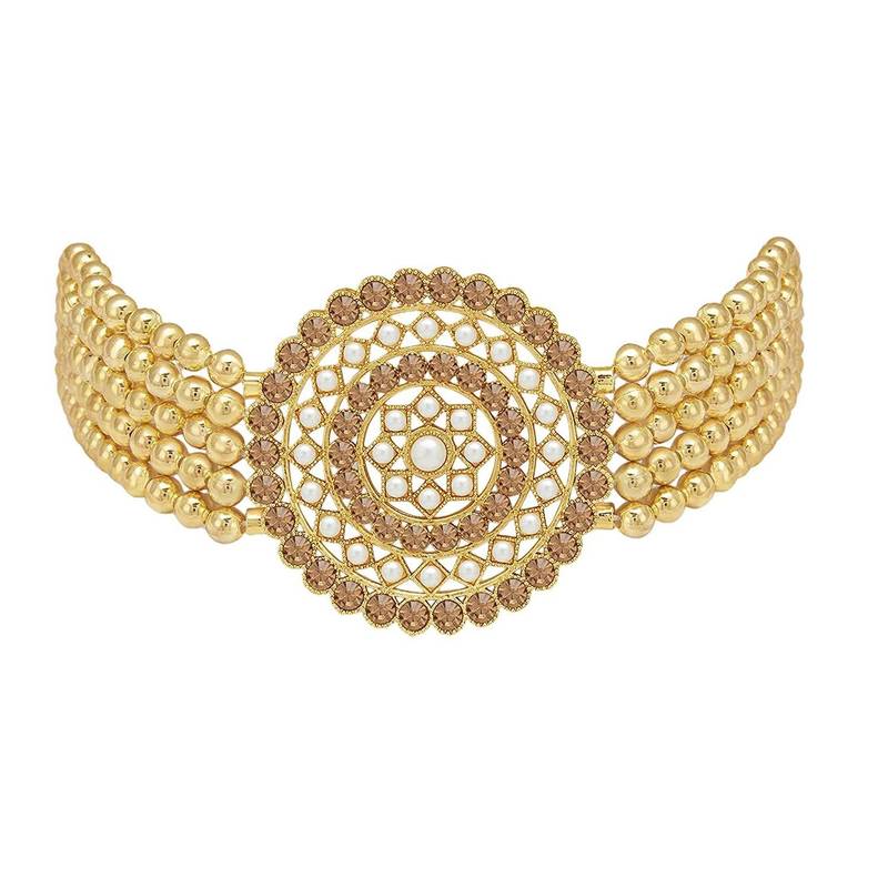 Traditional Light Weight Beaded Choker Set Glided With Stones & Moti Work