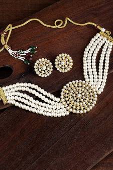 Traditional Beaded Choker Set Glided With Kundan Work For Women/Girls 