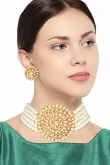 Traditional Beaded Choker Set Glided With Kundan Work For Women/Girls 