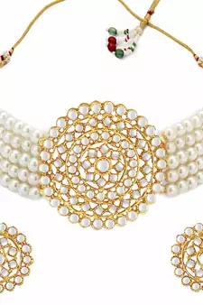 Traditional Beaded Choker Set Glided With Kundan Work For Women/Girls 