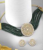 Gold Plated Traditional Emerald Beaded Choker Set Glided With Kundan Work For Women/Girls 