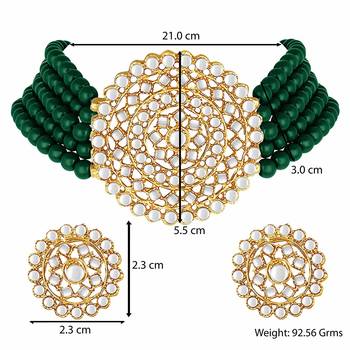 Gold Plated Traditional Emerald Beaded Choker Set Glided With Kundan Work For Women/Girls  5