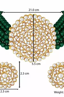 Gold Plated Traditional Emerald Beaded Choker Set Glided With Kundan Work For Women/Girls 