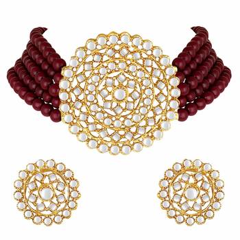 Gold Plated Traditional Ruby Beaded Choker Set Glided With Kundan Work For Women/Girls  3