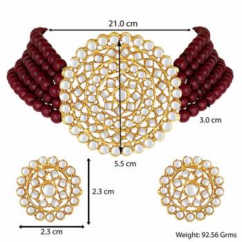 Gold Plated Traditional Ruby Beaded Choker Set Glided With Kundan Work For Women/Girls  4