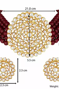 Gold Plated Traditional Ruby Beaded Choker Set Glided With Kundan Work For Women/Girls 