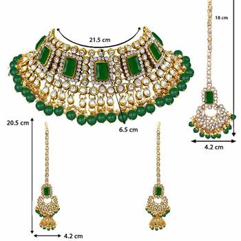 Traditional Handcrafted Faux Kundan & Pearl Studded Bridal Necklace Set with Earrings & Maang Tikka  3