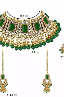 Traditional Handcrafted Faux Kundan & Pearl Studded Bridal Necklace Set with Earrings & Maang Tikka 