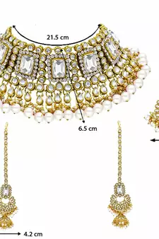 Traditional Handcrafted Faux Kundan & Pearl Studded Bridal Necklace Set with Earrings & Maang Tikka 