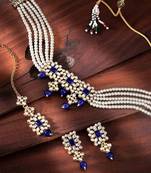 Beaded Choker Set Studded with Pearl & Kundan with Earrings & Maang Tikka for Women (ML224Bl)