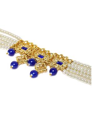 Beaded Choker Set Studded with Pearl & Kundan with Earrings & Maang Tikka for Women (ML224Bl) 4