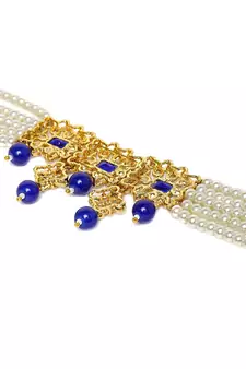 Beaded Choker Set Studded with Pearl & Kundan with Earrings & Maang Tikka for Women (ML224Bl)