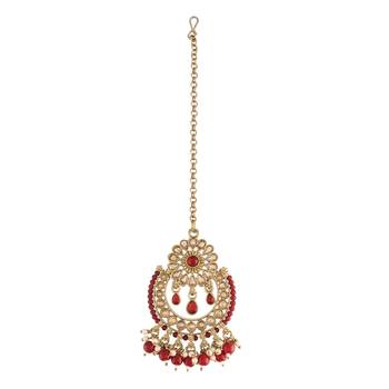 Traditional Handcrafted Earrings With Maang Tikka Encased with Faux Kundan & Pearl for Women/Girls (TE4001M) 3
