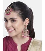 Traditional Handcrafted Earrings With Maang Tikka Encased with Faux Kundan & Pearl for Women/Girls 