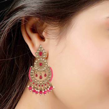 Traditional Handcrafted Earrings With Maang Tikka Encased with Faux Kundan & Pearl for Women/Girls  3