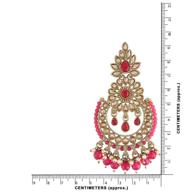 Traditional Handcrafted Earrings With Maang Tikka Encased with Faux Kundan & Pearl for Women/Girls 