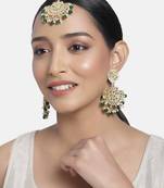 Matte Finish Traditional Kundan & Faux Pearl Chandbali Earrings with Maang Tikka Set 