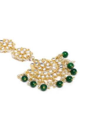 Matte Finish Traditional Kundan & Faux Pearl Chandbali Earrings with Maang Tikka Set  3