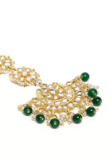Matte Finish Traditional Kundan & Faux Pearl Chandbali Earrings with Maang Tikka Set 